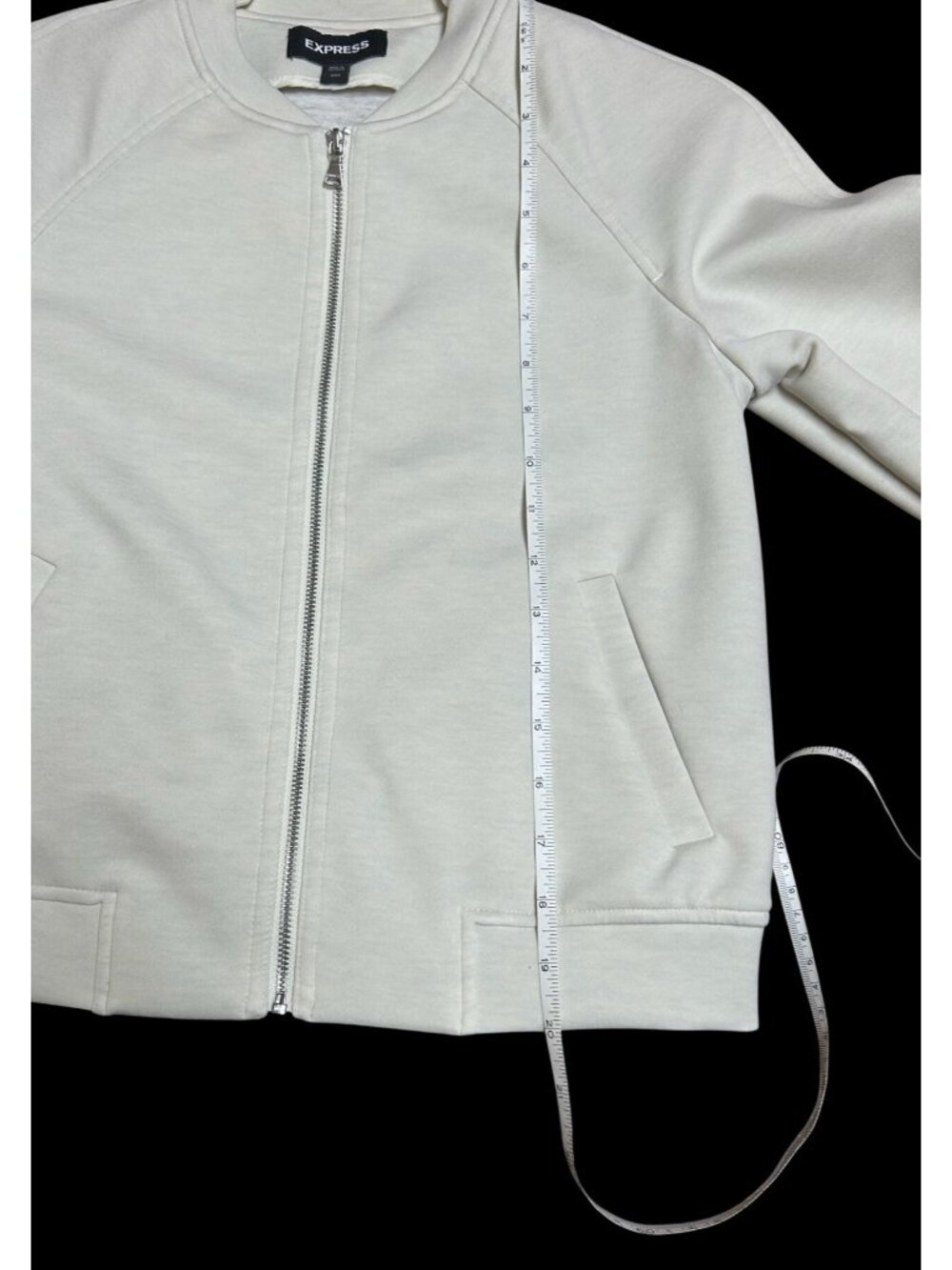 Express Ivory Bomber Jacket Size XXS Full-Zip Long Sleeve Medium-Lightweight Wom - Picture 7 of 7